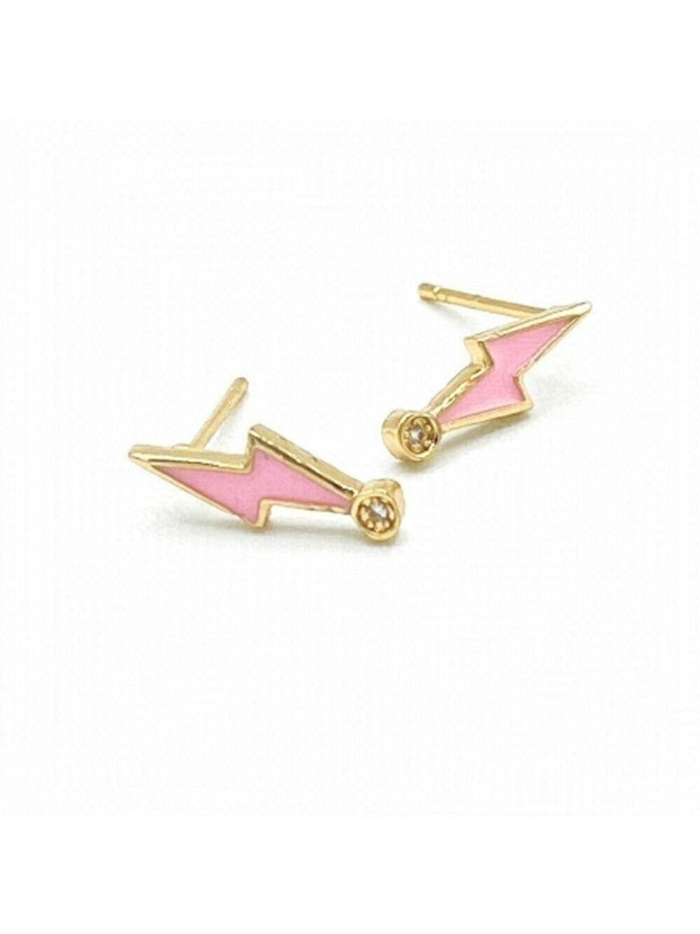 𝅺PINK enamel lightening bolt earrings